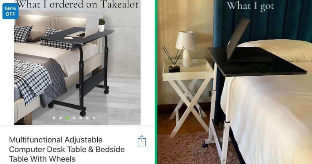 Screenshot of Takealot purchase - a multifunctional adjustable computer desk table and bedside table with wheels.