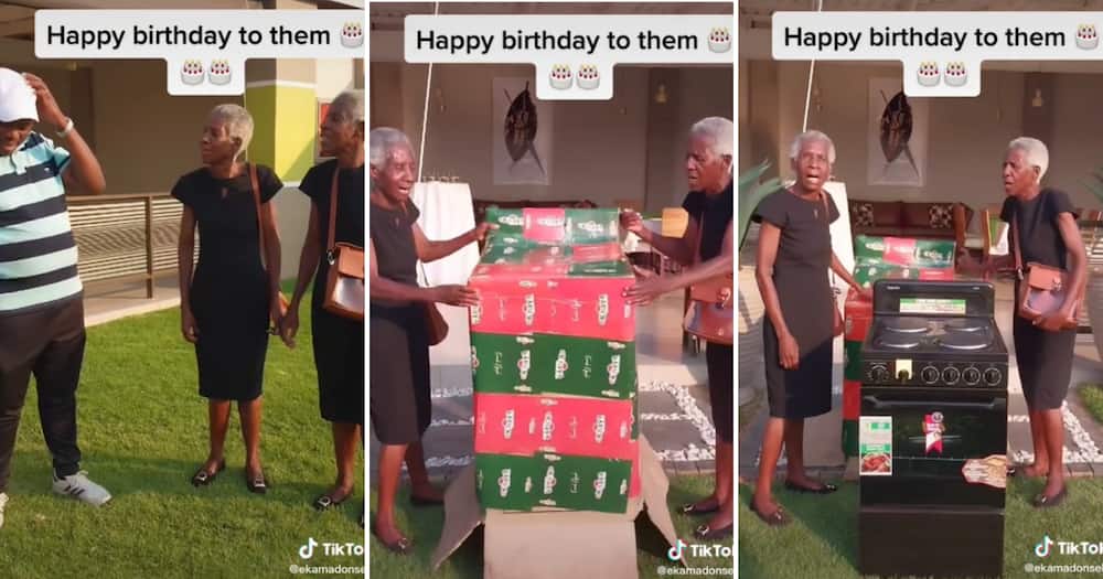 A pair of identical gogo twins who spoke simultaneously got surprised with a bday present from a sweet man.