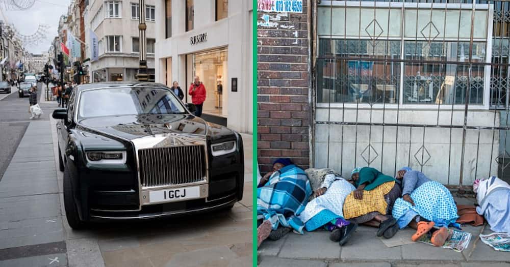 A Facebook post of a Rolls-Royce next to a poor woman has sparked socioeconomic debate.