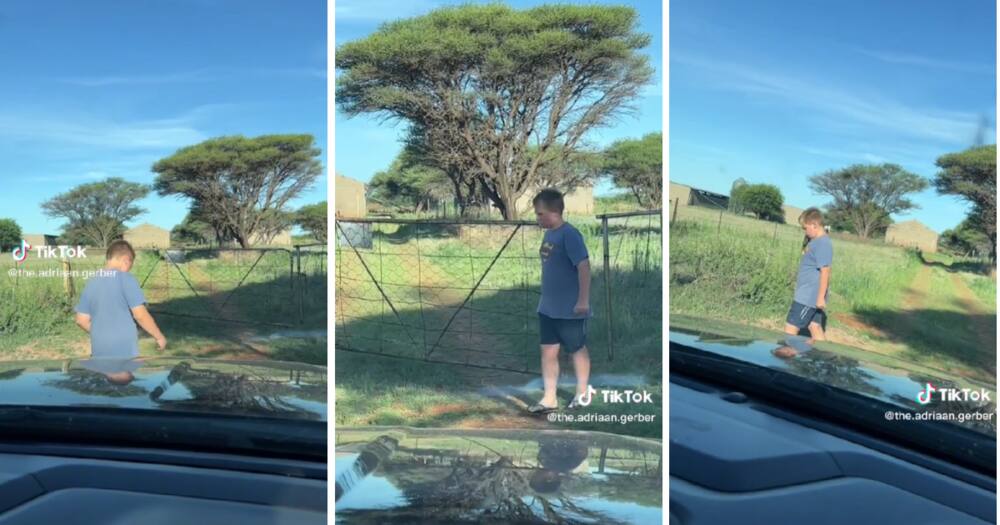 A witty father referred to his son as an automatic gate opener.