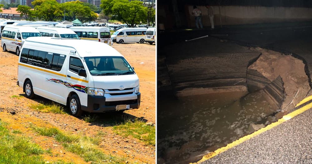 Cape Town, taxi, sinkhole, pipeline bust