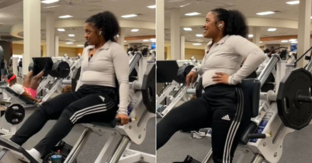 Woman flirts at gym
