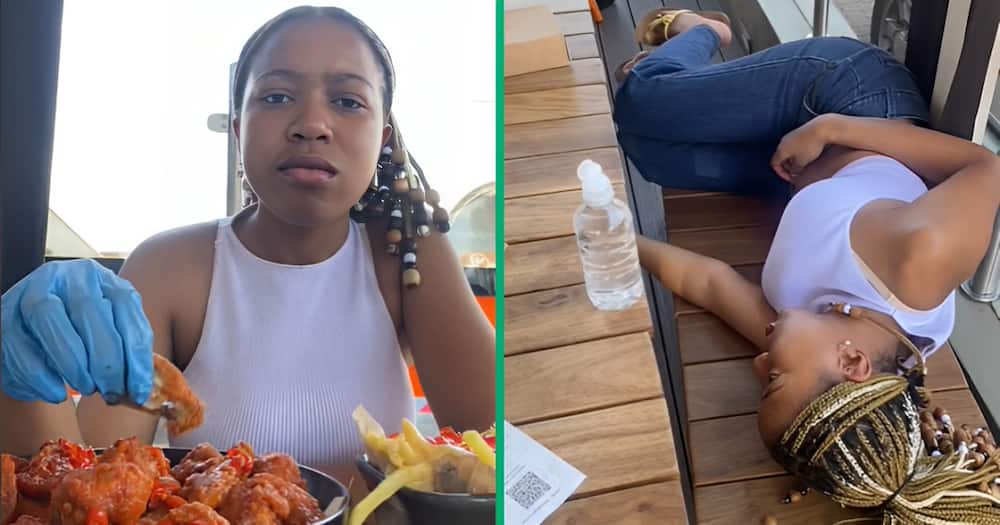 This babe tried her hand at the RocoMamas hot wing challenge and ended up in the foetal position