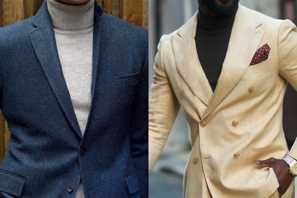 Turtleneck and suit with opposite colours