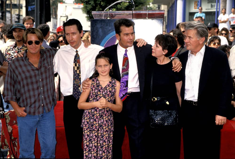 Emilio Estevez, Ramone Estevez, Charlie Sheen, Janet Sheen and Martin Sheen (Left to right) at a red-carpet event.