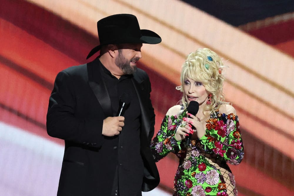 Garth Brooks and Dolly Parton on stage during the 58th Academy Of Country Music Awards at The Ford Center at The Star