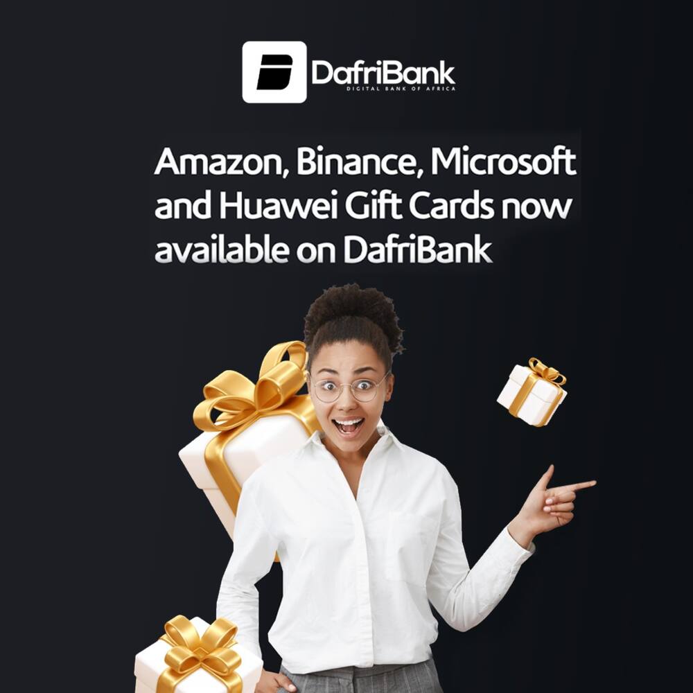 DafriBank, Gift Card Partnership, Amazon, Binance, Huawei, banking