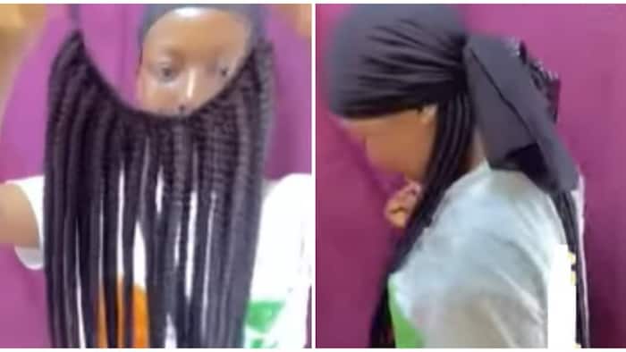 "Very creative": Peeps impressed as lady shares video of braids hairstyle hack