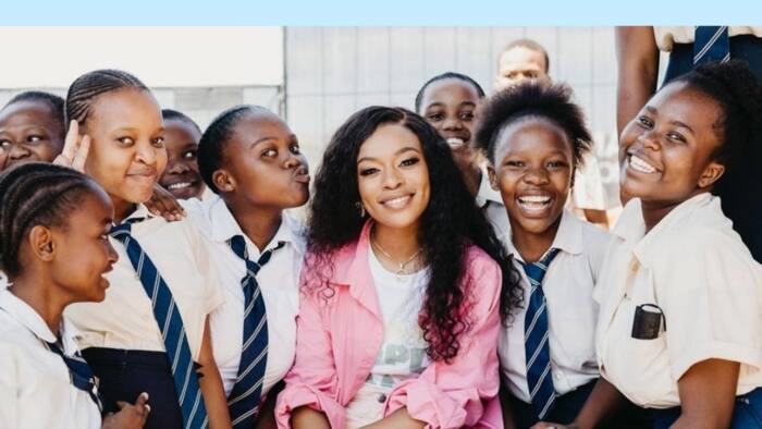 Nomzamo Mbatha shares throwback clip getting all dressed up in full school uniform, spends time with pupils