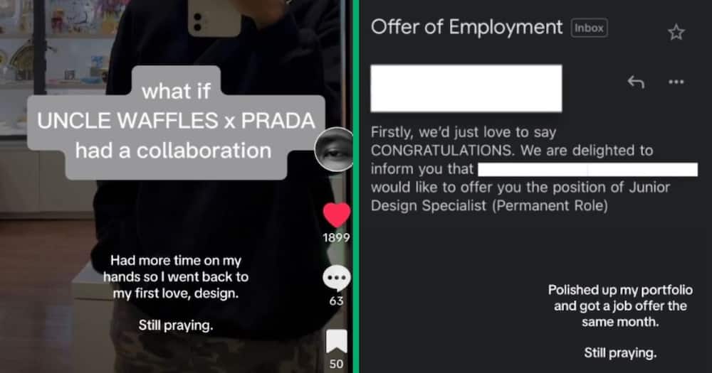 Screenshot of Uncle Waffles and Prada collaboration, offer of employment