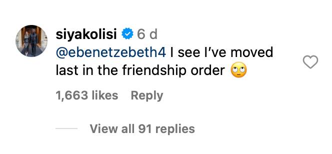Siya Kolisi comments on Instagram post
