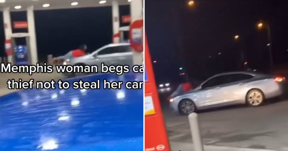 A woman begged a hijacker not to steal her car in a viral video