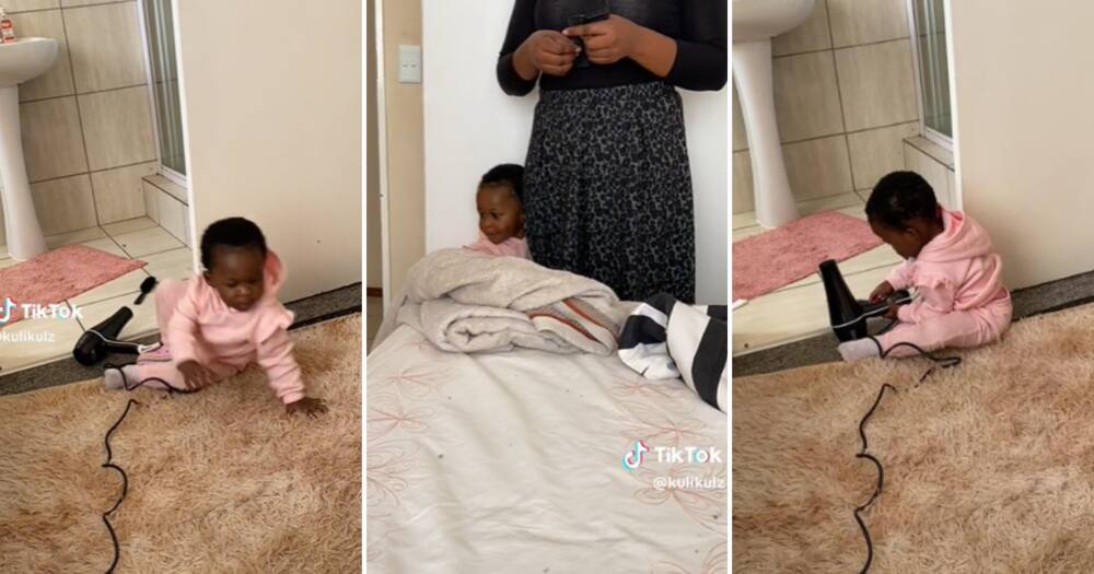 TikTok user @kulikulz shared a video of her baby girl getting a fright from the hairdryer, and it’s gone viral