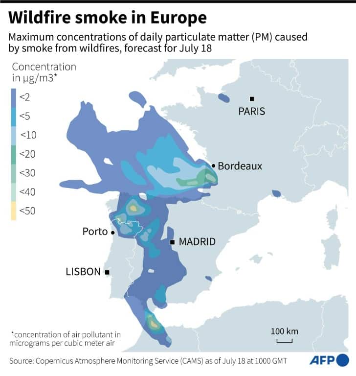 Wildfire smoke in Europe