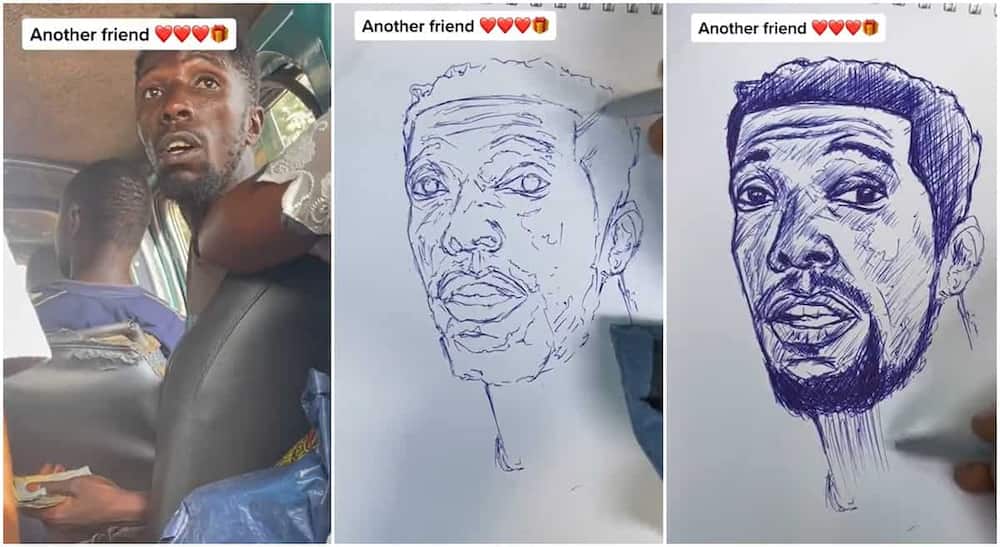 Bus conductor sketched by an artist.