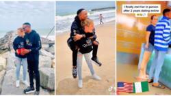 Oyinbo lady finally meets in person the Nigerian man she has been dating online for 2 years in cute video