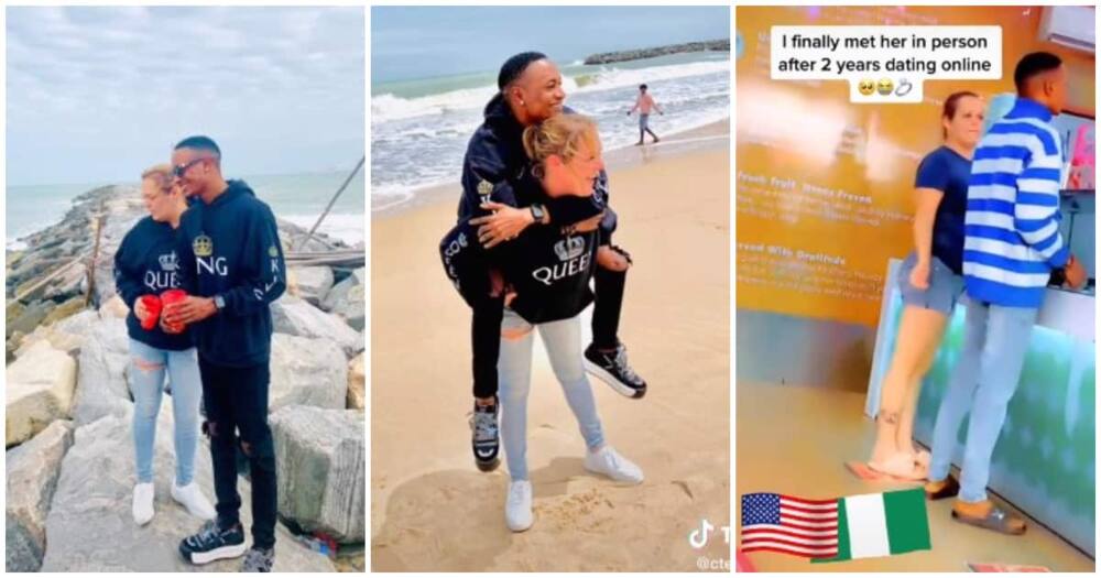 American lady and her Nigerian lover, white lady and Nigerian boyfriend, dated online for 2 years, Oyinbo meets her Nigerian lover, interracial couple