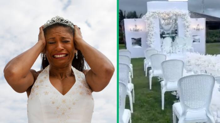Beautiful outdoor setup and decor for wedding totally destroyed by storm in video: "May be a sign"
