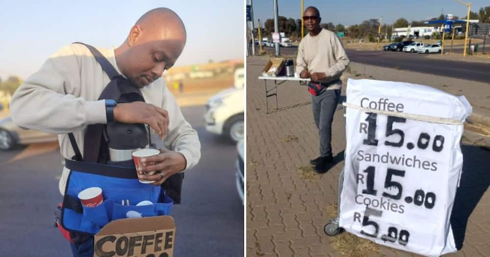 Lehubedu Lemo sells coffee on the street as his hustle.