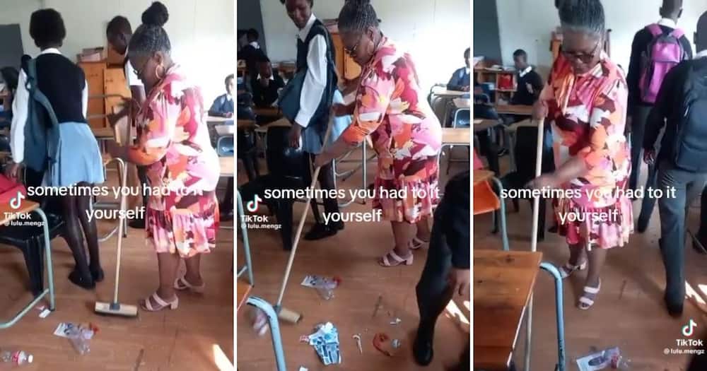 A video of a High School teacher sweeping a filthy classroom