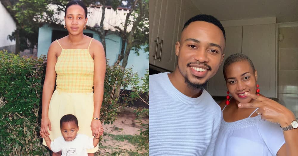 Handsome Man Posts Then and Now Pics of Him and His Mom, SA Loves It
