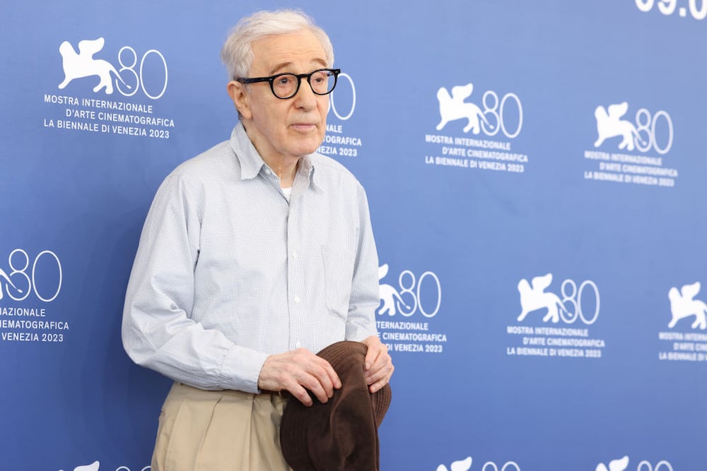 Woody Allen at a photocall for the movie "Coup De Chance" at the 80th Venice International Film Festival.