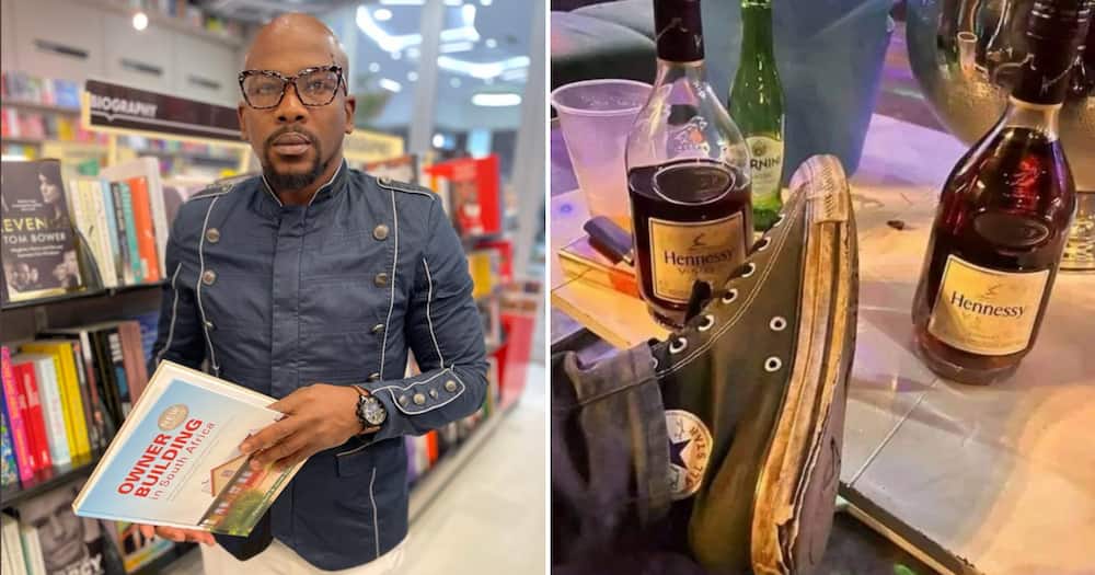 A gent shared a pic of an old sneaker next to some bottles of Hennessy.