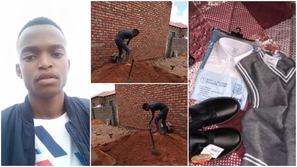 Young man goes petty construction work, makes money to buy himself new school uniform, sandals