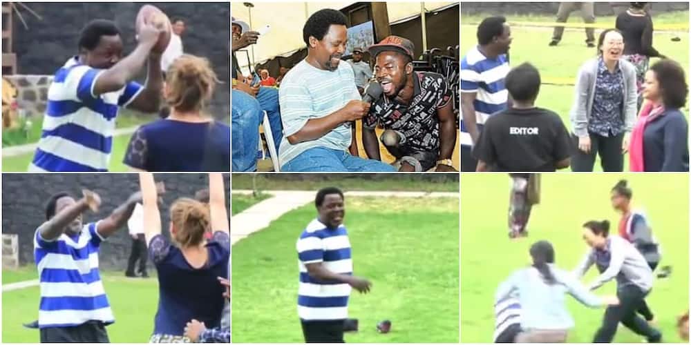 TB Joshua's pic with physically challenged man & video of him playing ball with church members stir reactions