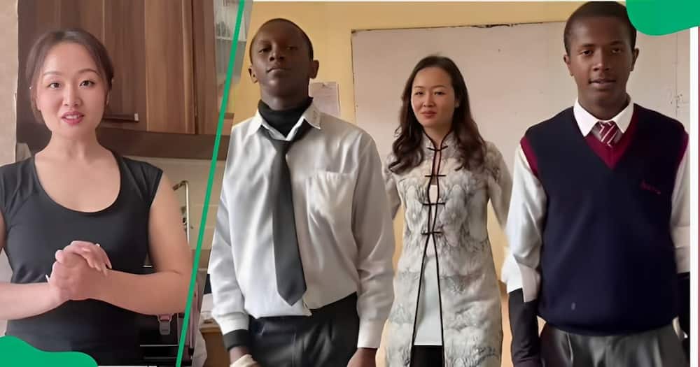 A TikTok video shows an Asian teacher dancing with her African students.