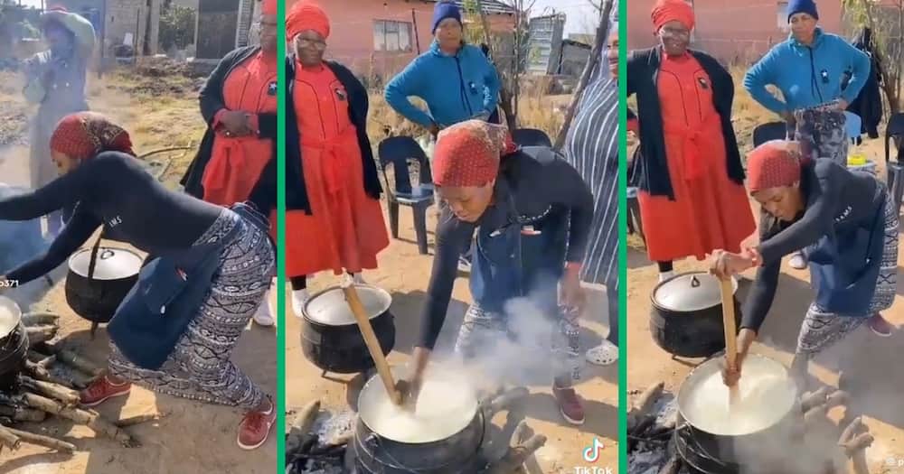 A strong woman cooking pap served "wife material"