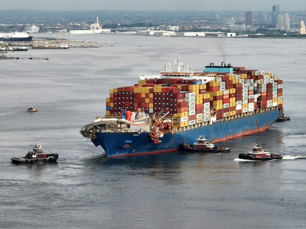 Cargo ship that destroyed Baltimore bridge towed to port - Briefly.co.za