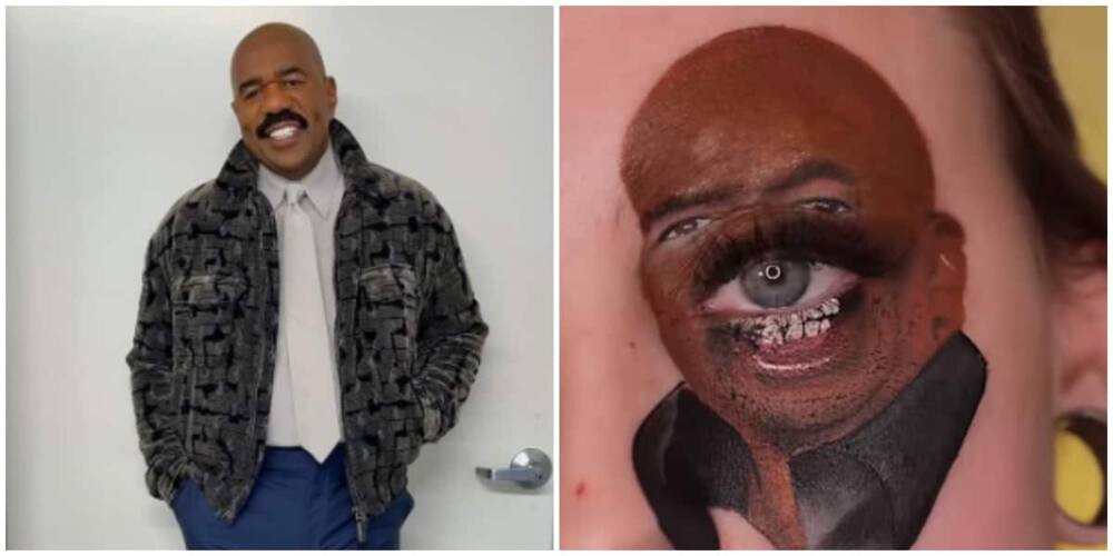 Photos of Steve Harvey and the eye painting.