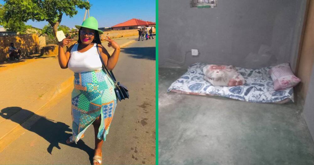 A SA lady is happy to have her own home despite sleeping on the floor