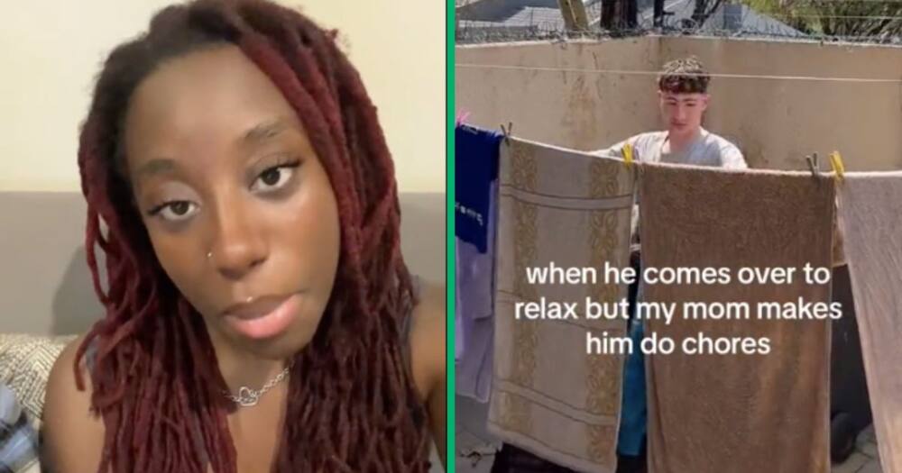 A woman's mother got her boyfriend to help with the chores