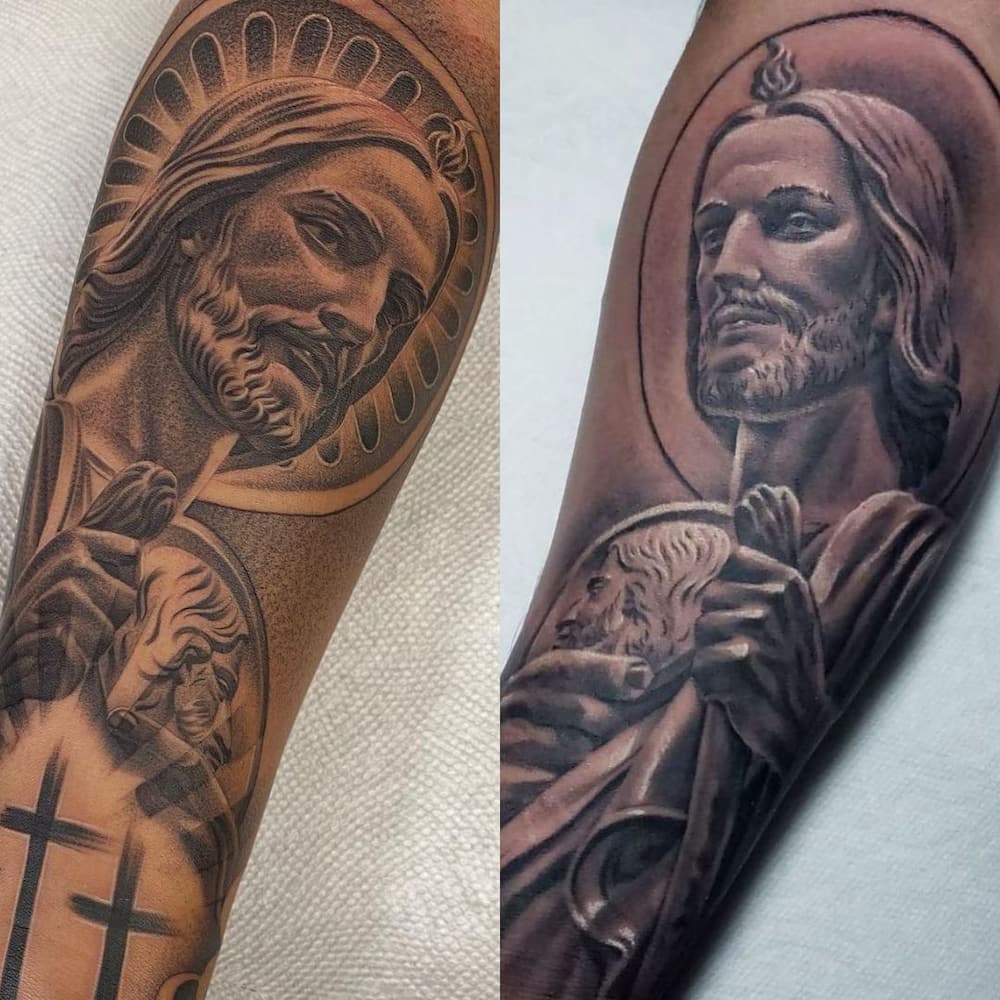 Christian sleeve tattoo