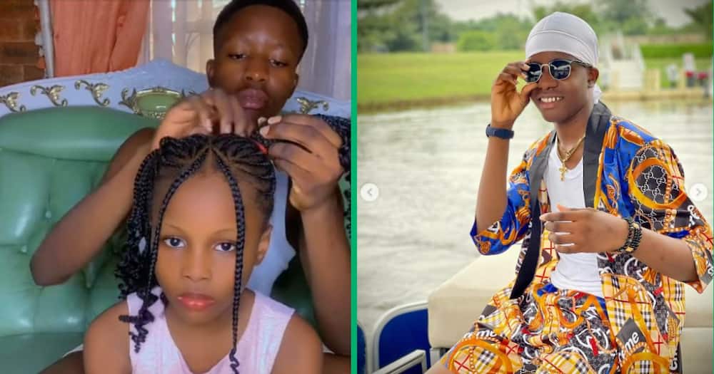 Big brother brings a smile to his sister's face with a stunning hairdo.