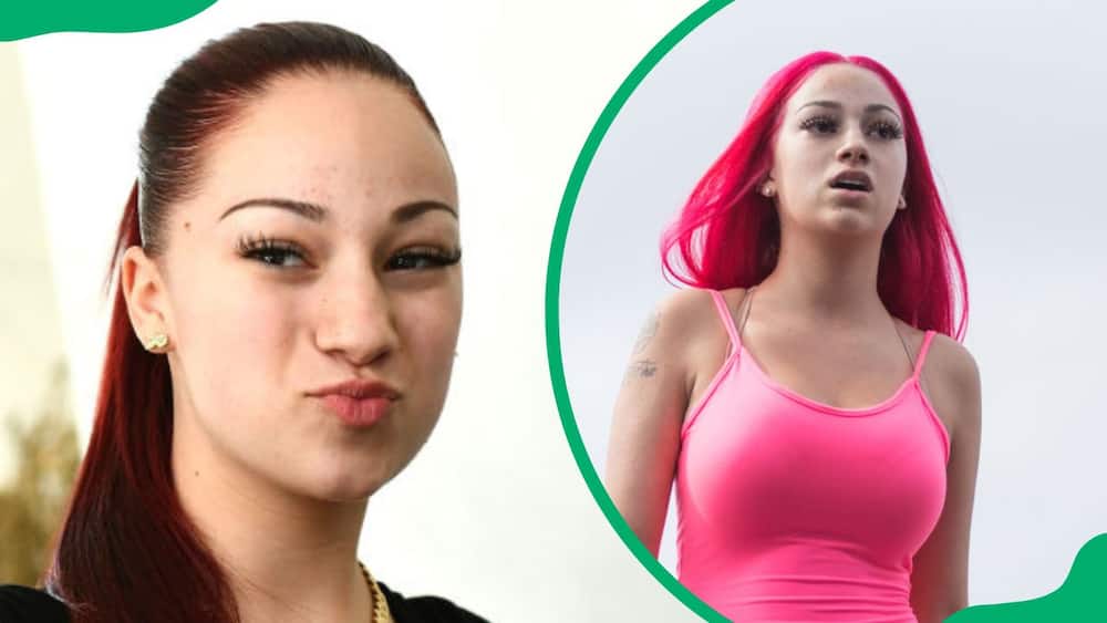 Bhad Bhabie during her Gold record presentation (L). The rapper attending the JMBLYA event (R)