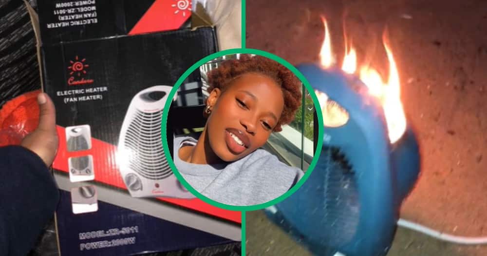 TikTok video of heater bought on Takelot catching fire