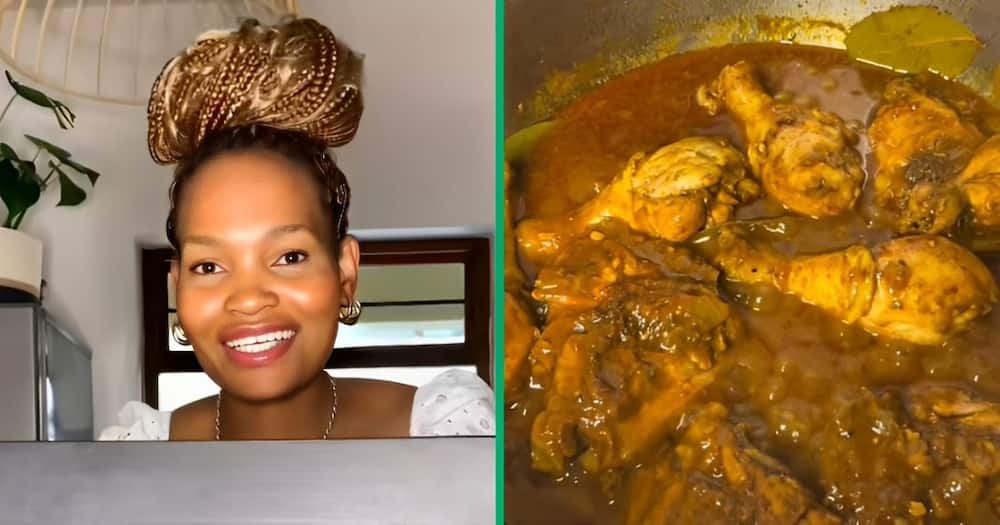 A TikTok video showcasing a woman cooking chicken stew.