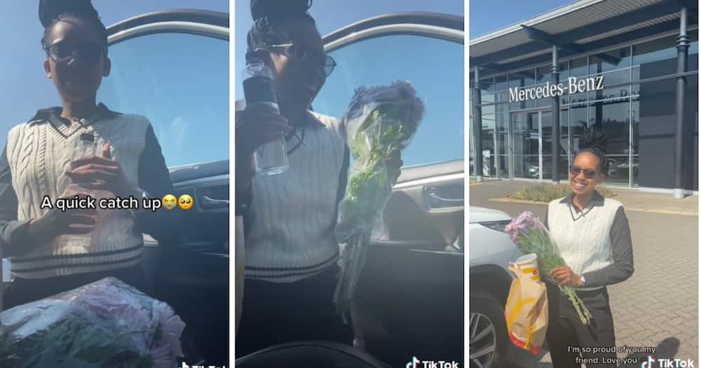 A kind and considerate woman surprised her friend with lunch on her first day at work.