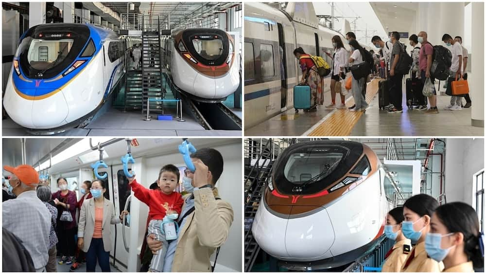 A collage of illustrative pictures of trains in China.
Photo source: Getty Images