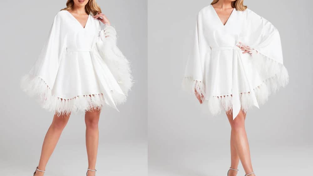 Loose-fitting feathery mini with a V-neckline