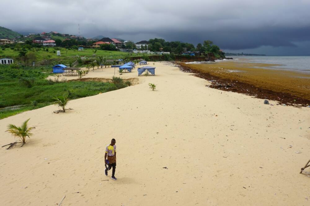 Freetown's Lumley Beach is normally packed with young people at the weekends, but nowadays it is desolate
