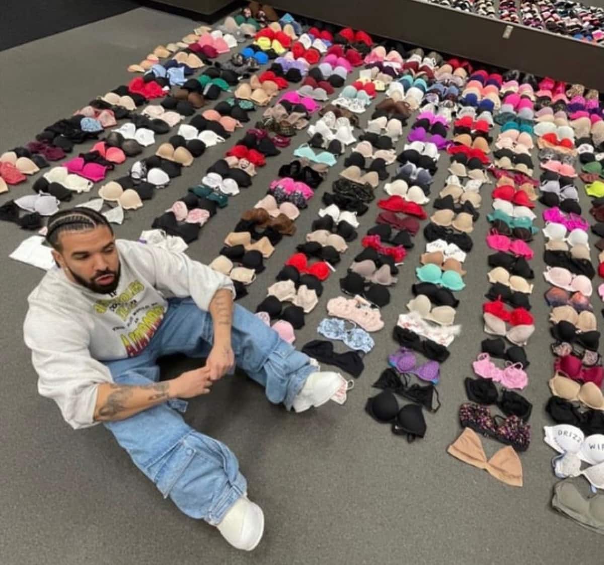 Drake Shows Off Vast Collection of Bras Thrown on Stage by Fans During ...