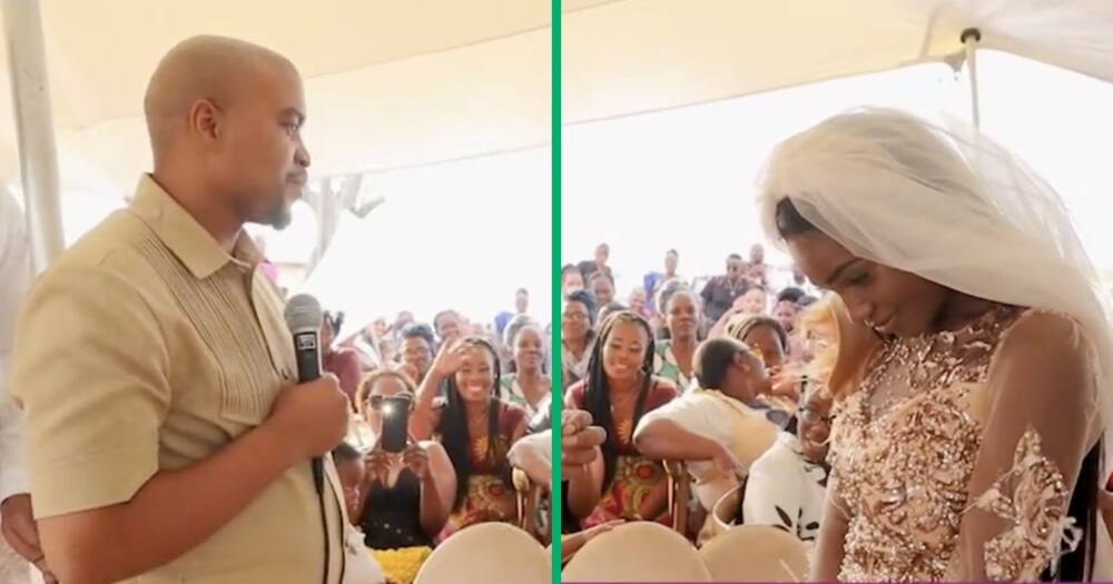 A man sang beautifully at his wedding to his bride