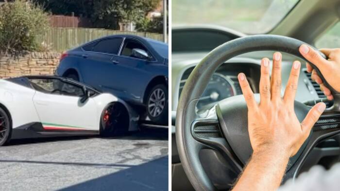 Bizarre crash sees Hyundai drive over a R5 million Lamborghini Huracán Performante Spyder's bonnet