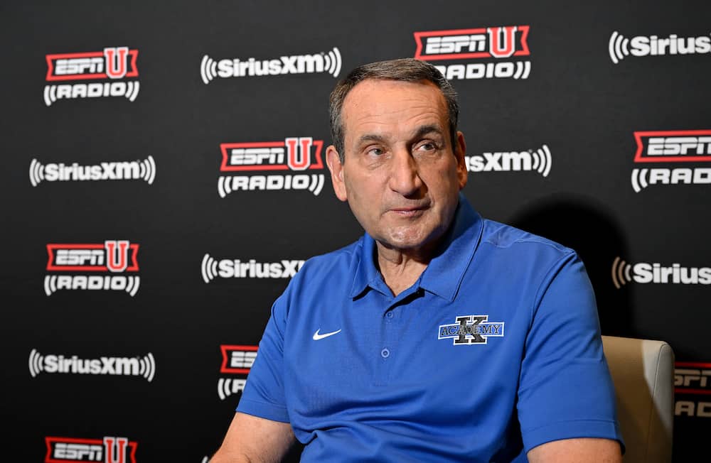 Mike Krzyzewski poses for a photo after taping an episode of his SiriusXM show