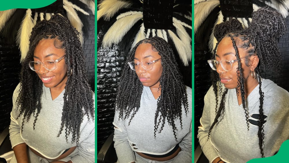 Midi locs with curly ends