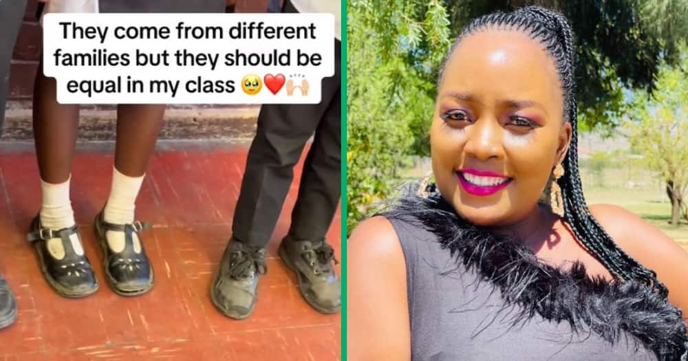 An educator from Free State shared a heartfelt TikTok video in her class giving away school shoes to underprivileged pupils.